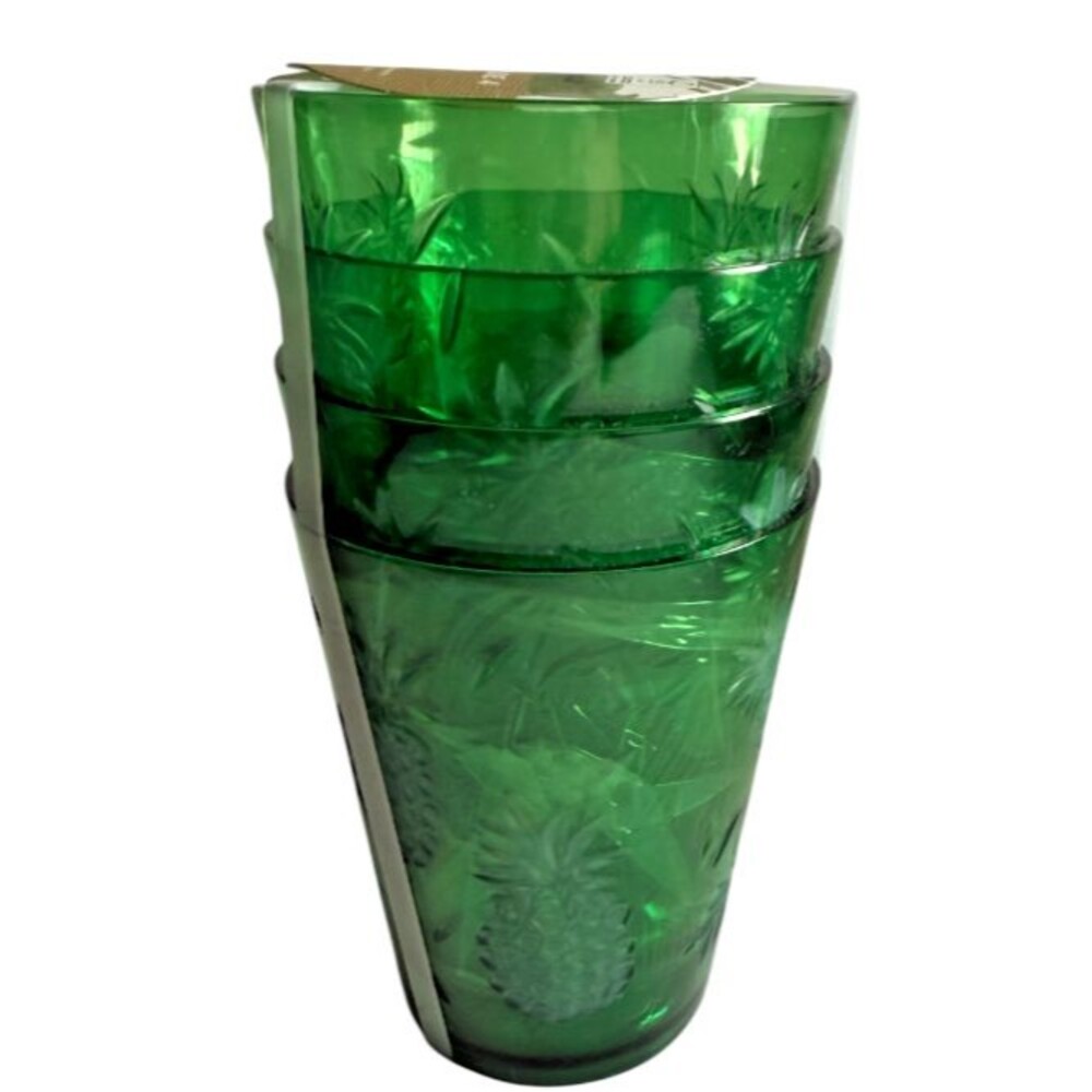 Tommy Bahama Acrylic Tumblers Embossed Pineapple Tropical 17 Oz Each Set Of 4